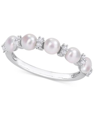 Macy's - Cultured Freshwater Pearl (3-1/2-4mm) & White Topaz (1/8 ct. t.w.) Ring in Sterling Silver