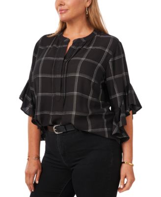 Vince Camuto - Plus Size Windowpane-Print Top
