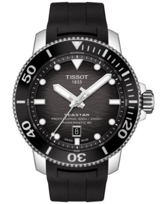 Tissot - Men's Swiss Automatic Seastar Black Rubber Strap Watch 46mm