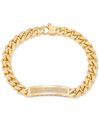 Italian Gold - Men's Diamond (1/2 ct. t.w.) ID Bracelet in Sterling Silver or 14k Gold Over Silver