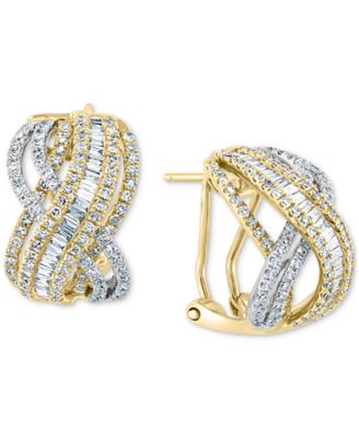 EFFY Collection - Diamond Baguette & Round Crossover Statement Earrings (1-1/2 ct. t.w.) in 14k Gold and White Gold