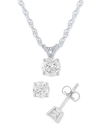 Macy's Brand - 2-Pc. Set Diamond Pendant Necklace & Matching Stud Earrings (1 ct. t.w.) in 14k White Gold