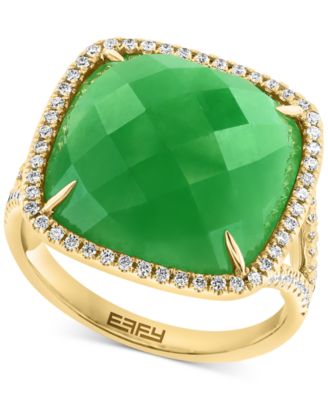 EFFY Collection - Jade & Diamond (1/3 ct. t.w.) Halo Statement Ring in 14k Gold