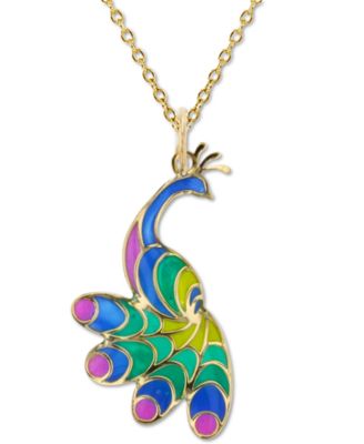 Macy's Brand - Enamel Peacock 18" Pendant Necklace in 14K Yellow Gold