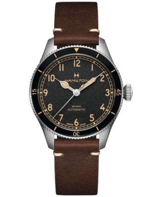 Hamilton - Men's Khaki Aviation Pioneer Automatic Brown Leather Strap Watch 38mm