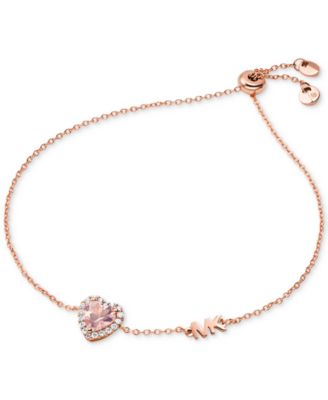 Michael Kors - 14k Rose Gold-Plated Sterling Silver Crystal Heart Halo Slider Bracelet