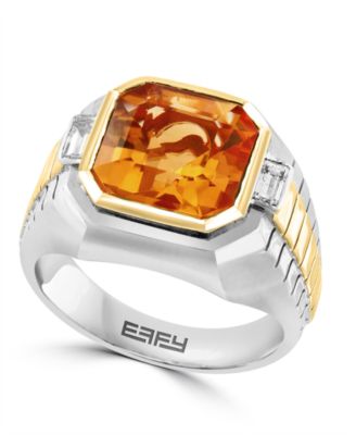 EFFY Collection - Men's Citrine (5-1/10 ct. t.w.) & White Topaz (1/10 ct. t.w.) Ring in Sterling Silver & 14k Gold-Plated Sterling Silver