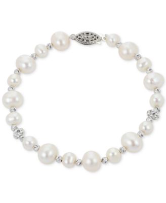 Macy's - Cultured Freshwater Pearl (5-6 & 8-9mm) & Crystal Bracelet in Sterling Silver