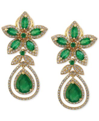 EFFY Collection - Emerald (5-1/4 ct. t.w.) and Diamond (1-1/4 ct. t.w.) Teardrop Earrings in 14k Gold or 14k White Gold