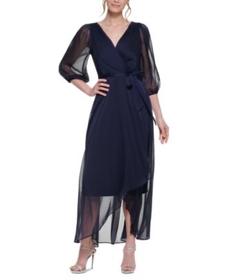 DKNY - Balloon-Sleeve Faux-Wrap Gown