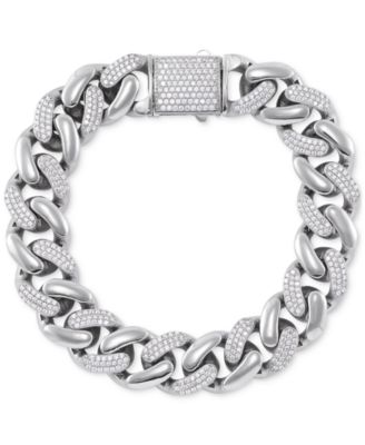 Macy's Brand - Men's Cubic Zirconia Pav&eacute; Curb Link Chain Bracelet in Sterling Silver
