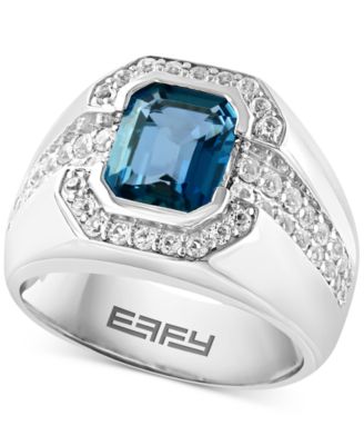EFFY Collection - Men's London Blue Topaz (4-3/8 ct. t.w.) & White Topaz (1/2 ct. t.w.) Ring in Sterling Silver