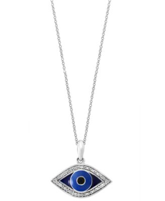 EFFY Collection - Diamond (1/10 ct. t.w.) & Enamel Evil Eye 18" Pendant Necklace in Sterling Silver