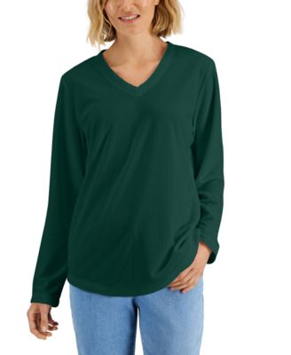 Karen Scott - Women's Textured Microfleece V-Neck Top