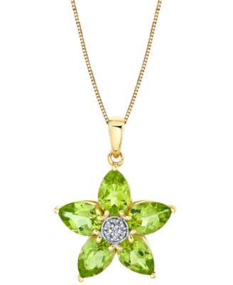 Macy's Brand - Peridot (4 ct. t.w.) & Diamond Accent Starflower 18" Pendant Necklace in 10k Gold