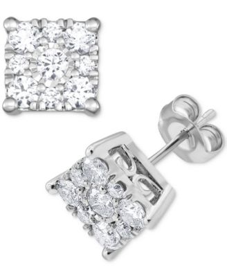 Macy's Brand - Diamond Square Cluster Stud Earrings (1 ct. t.w.) in 14k White Gold