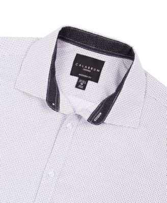 Calabrum - Men's Slim-Fit Non-Iron Performance Stretch Mini Neat Dress Shirt