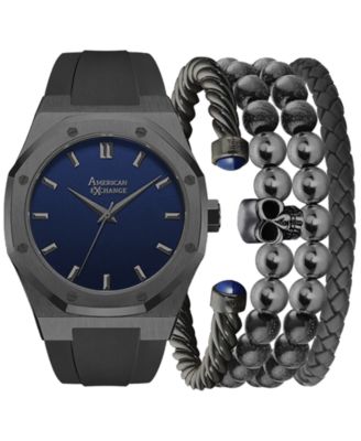 American Exchange - Men's Grey Silicone Strap Watch 42mm Gift Set