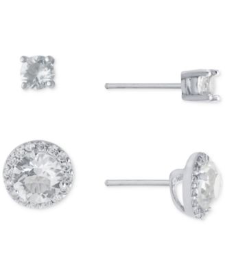 Giani Bernini - 2-Pc. Set Crystal & Cubic Zirconia Solitaire & Halo Stud Earrings