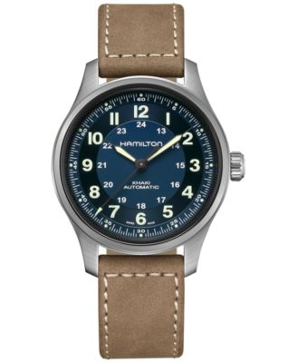 Hamilton - Men's Swiss Automatic Khaki Field Brown Leather Strap Watch 42mm
