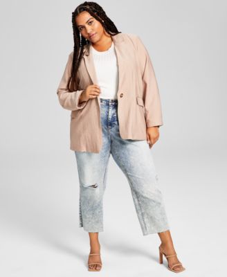 And Now This - Trendy Plus Size Oversized Button-Front Blazer