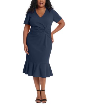 London Times - Twist-Front Flounce-Hem Dress
