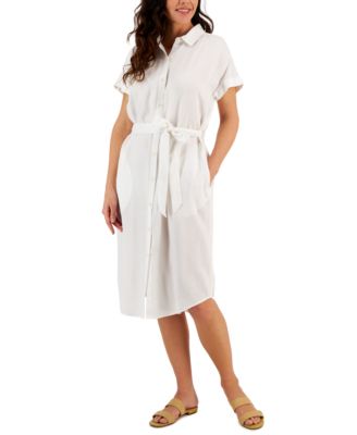 Style & Co - Women's Short-Sleeve Tie-Belt Shirtdress