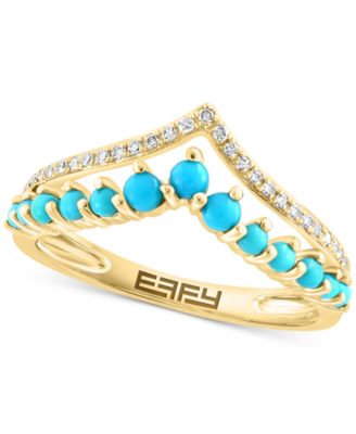 EFFY Collection - Turquoise & Diamond (1/10 ct. t.w.) Double Row Chevron Ring in 14k Gold