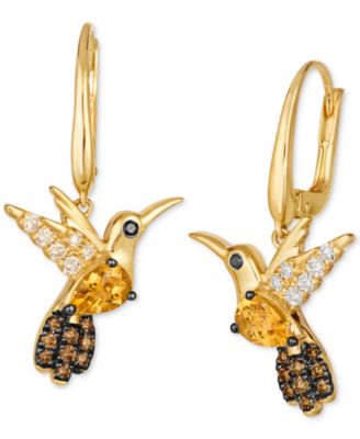Le Vian - Cinnamon Citrine (3/4 ct. t.w.), Nude Diamonds (1/5 ct. t.w.), Chocolate Diamonds (1/6 ct. t.w.) & Blackberry Diamonds Accent Hummingbird Drop Earrings in 14k Gold