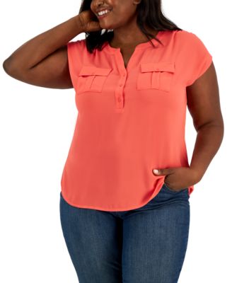 I.N.C. International Concepts - Plus Size Woven-Front V-Neck Top