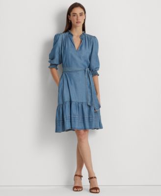 Lauren Ralph Lauren - Women's Belted Denim Puff-Sleeve Dress