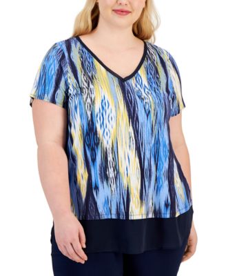 JM Collection - Plus Size Layered-Look Short-Sleeve Top