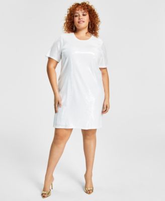 Nina Parker - Trendy Plus Size Printed Short-Sleeve Sequin Dress