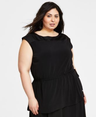 Calvin Klein - Plus Size Drawstring-Waist Contrast-Yoke Tunic