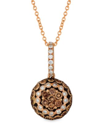 Le Vian - Chocolate Diamond (5/8 ct. t.w.) & Vanilla Diamond (1/4 ct. t.w.) Halo 18" Pendant Necklace in 14k Rose Gold