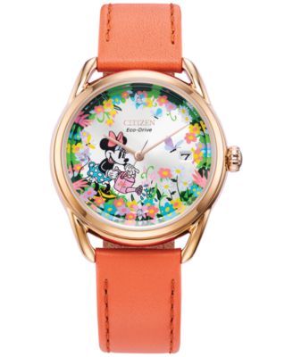 Citizen - Women's Disney Minnie Mouse Diamond Accent Pink Leather Strap Watch 36mm