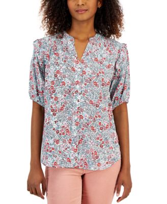 Tommy Hilfiger - Women's Short Sleeve Smocked Yoke Top