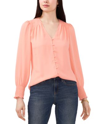 Sam & Jess - Women's Button-Front Smocked Long-Sleeve Blouse