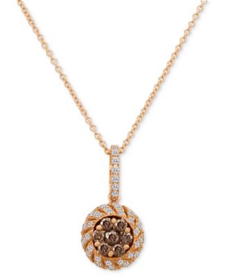 Le Vian - Chocolate Diamond (3/8 ct. t.w.) & Vanilla Diamond (1/3 ct. t.w.) Halo Cluster 18" Pendant Necklace in 14k Rose Gold