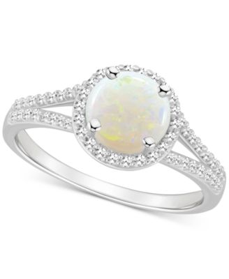Macy's Brand - Opal (3/4 ct. t.w.) & Diamond (1/4 ct. t.w.) Halo Split Shank Ring in Sterling Silver