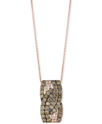 Le Vian - Chocolate Diamond (1-1/2 ct. t.w.) & Vanilla Diamond (1/10 ct. t.w.) Crossover Vertical Bar 18" Pendant Necklace in 14k Rose Gold