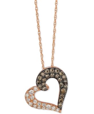 Le Vian - Chocolate Diamond (1/6 ct. t.w.) & Vanilla Diamond (1/8 ct. t.w.) Heart 18" Pendant Necklace in 14k Rose Gold