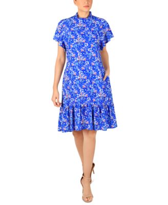 julia jordan - Women's Floral-Print Mock-Neck Ruffle Dress