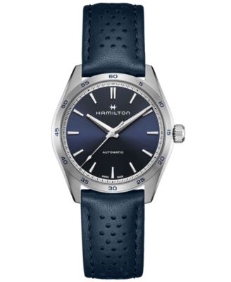 Hamilton - Women's Swiss Automatic Jazzmaster Performer Blue Leather Strap Watch 38mm