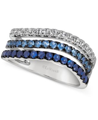 Le Vian - Denim Ombr&eacute; Sapphire (5/8 ct. t.w.) & White Sapphire (1/3 ct. t.w.) Triple Row Ring in 14k White Gold