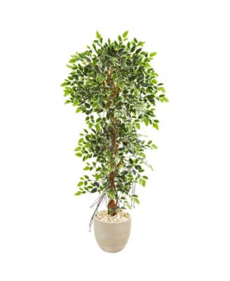 Nearly Natural - 63” Elegant Ficus Artificial Tree in Sandstone Planter