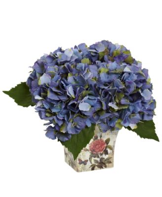 Nearly Natural - Blue Hydrangea Silk Arrangement with Floral Planter
