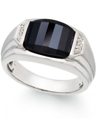 Macy's Brand - Men's Onyx (4-1/2 ct. t.w.) and Diamond Accent Ring in Sterling Silver