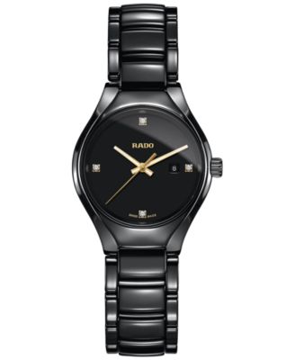 Rado - Women's Swiss True Diamond Accent Black High-Tech Ceramic Bracelet Watch 30mm R27059712