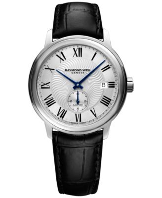 Raymond Weil - Men's Swiss Automatic Maestro Black Leather Strap Watch 40mm 2238-STC-00659